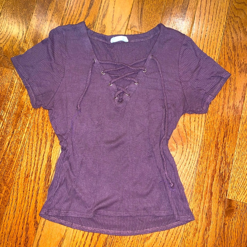 Muted Purple Lace Up Top